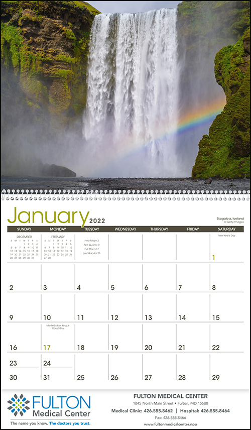 Waterfalls Scenic Spiral Bound Wall Calendar for 2022